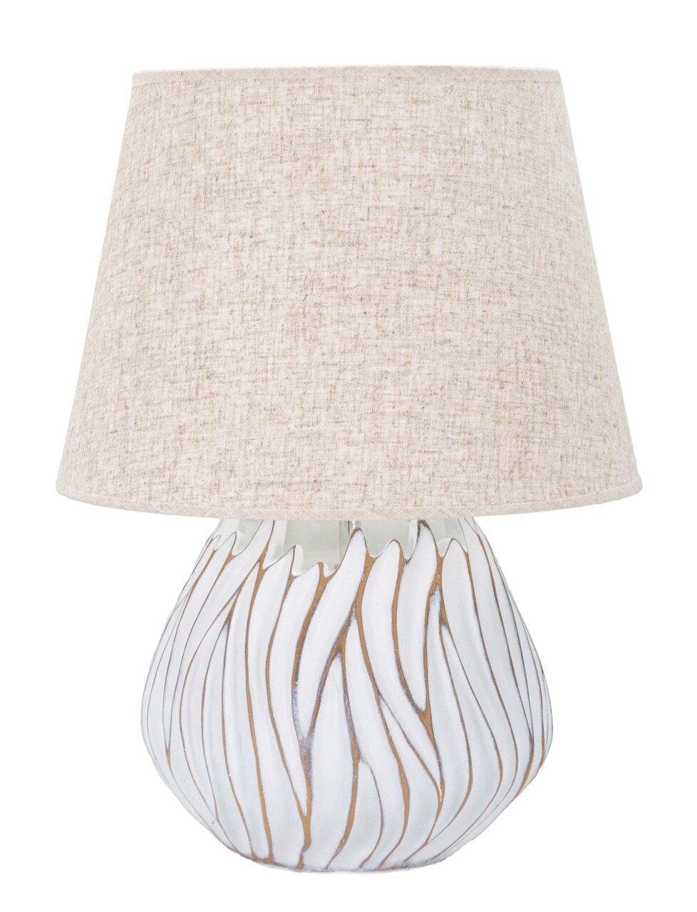 Lampa de masa, Polyresinhonduras, Mauro Ferretti, 1 x E27, 40W, Ø35 x 48 cm, polirasina/fier/textil, alb antic/maro - imagine 5